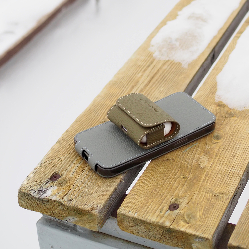 Чехол для iPhone 14 Pro из кожи теленка, цвета серый