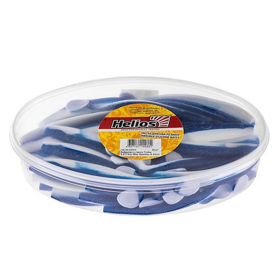 Виброхвост несъедоб. Trofey 5.5&#39;/14см Blue Sparkles &amp; White 50шт. (HS-25-026-N) Helios
