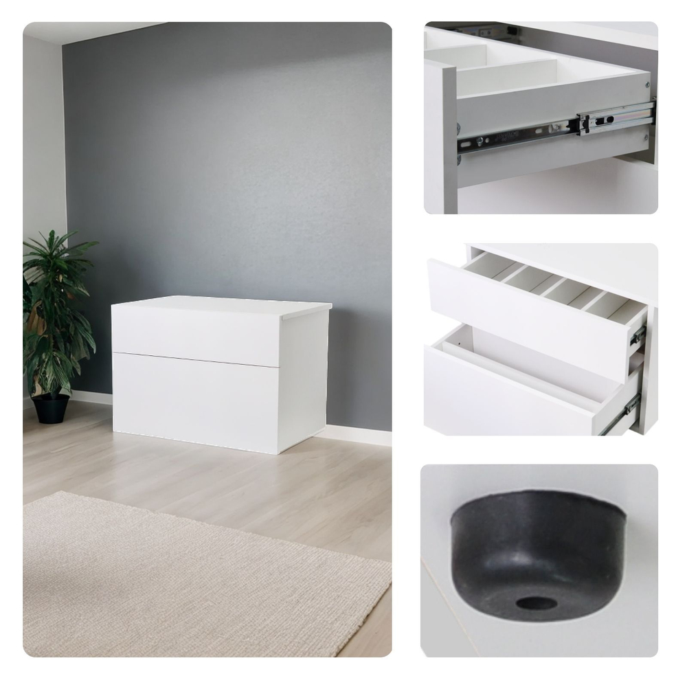 Комод белый Оланд без ручек 2 ящика для вещей и одежды с органайзерами для ящиков