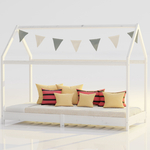 Кровать домик односпальная 90х190 Кози с настилом из массива сосны для детской комнаты, белая