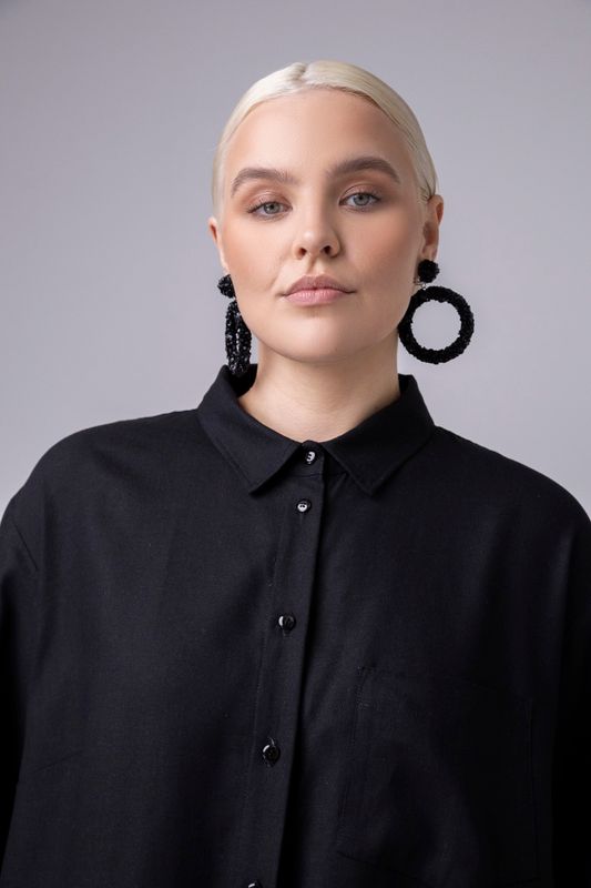 Рубашка удлиненная льняная, черный