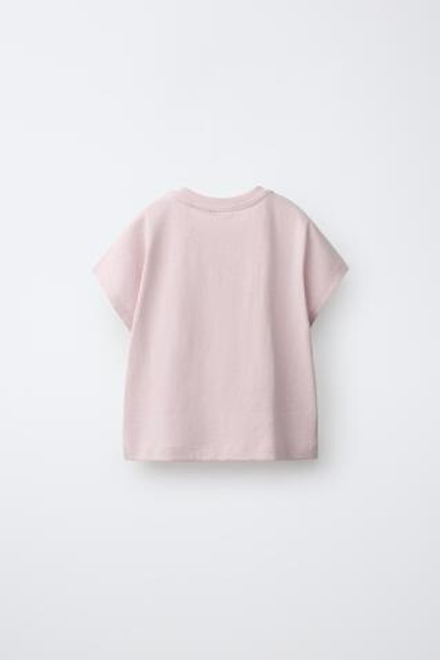 ZARA ОДНОТОННАЯ ФУТБОЛКА, БЛЕДНО-РОЗОВЫЙ