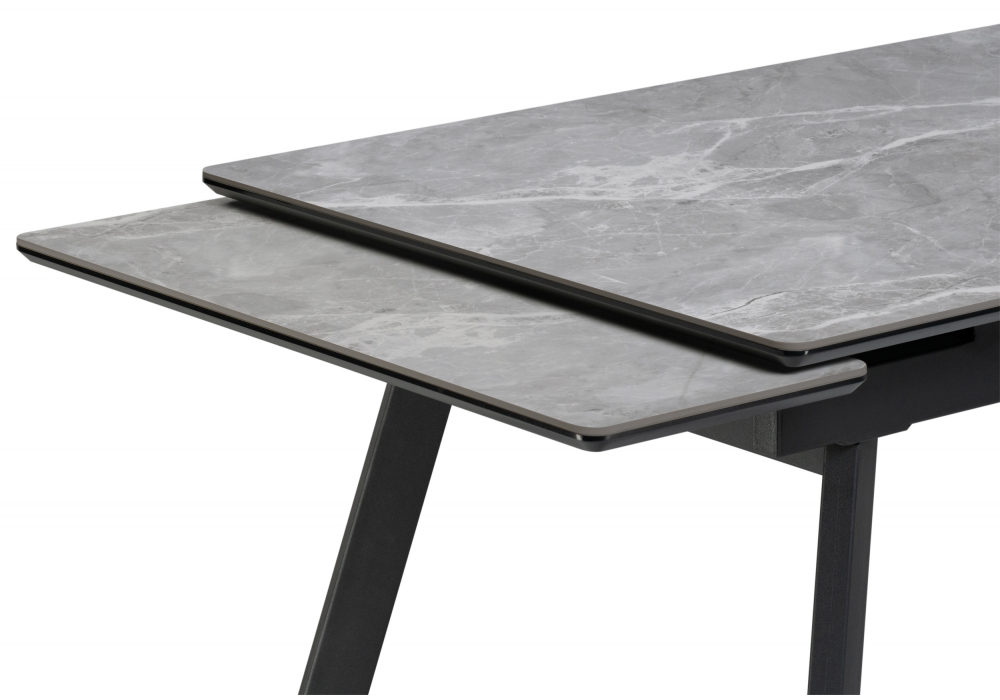 Керамический стол Woodville Норман 140(200)х80 серый мрамор larka grey, черный, ножки черные