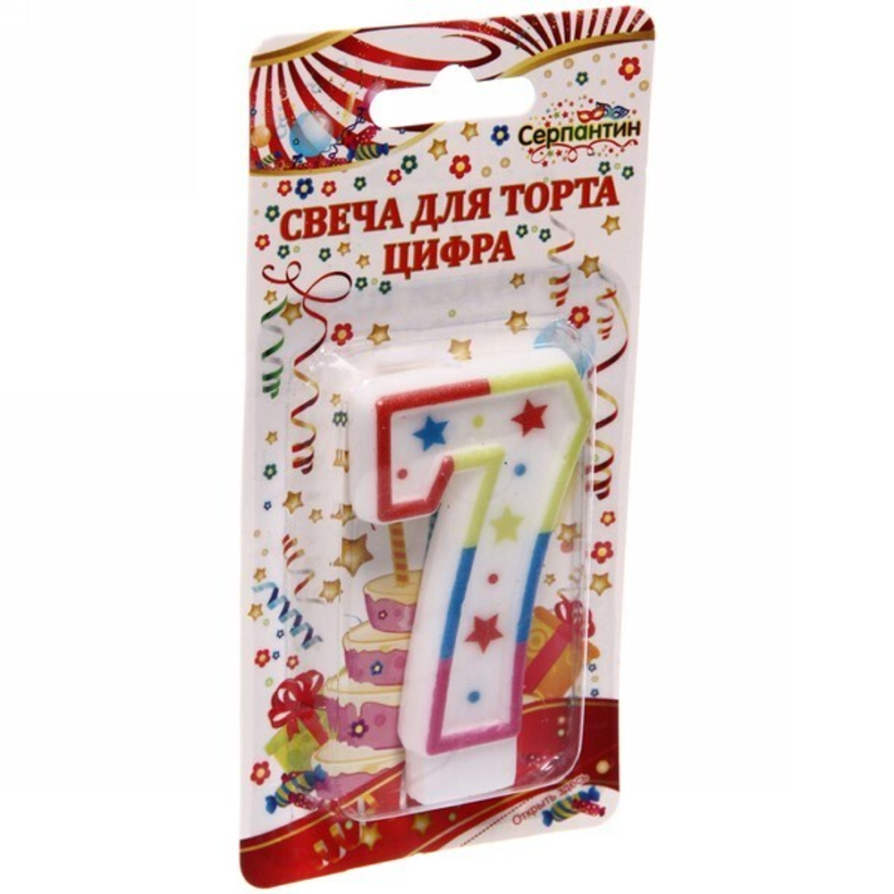 Свеча для торта Цифра Радуга «7» 6,7см