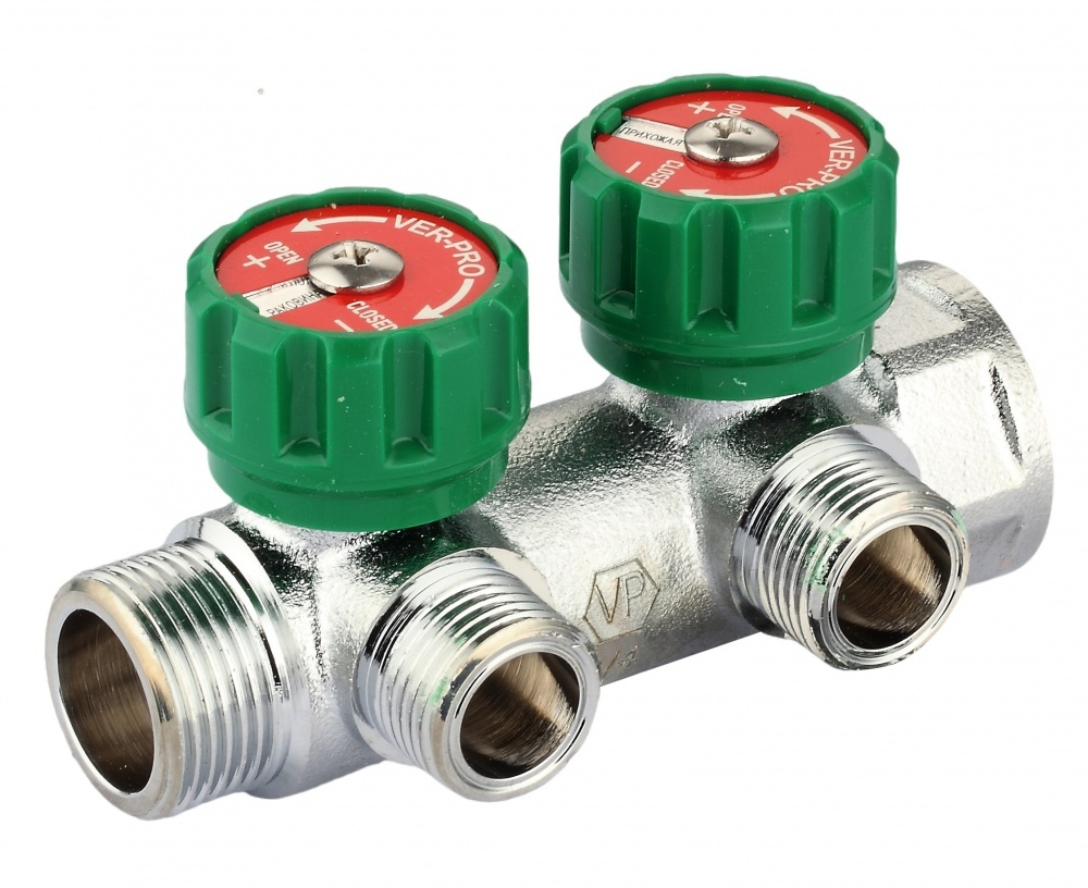 Коллектор  2 вых  1" х 3/4  под. еврок. (бар. зел.)  ViEiR  (25/1шт)