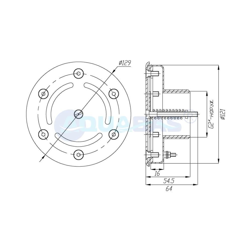 ФП.122.4/1 Форсунка донная регулируемая д.120 2" (наружн.) пленка AISI-316