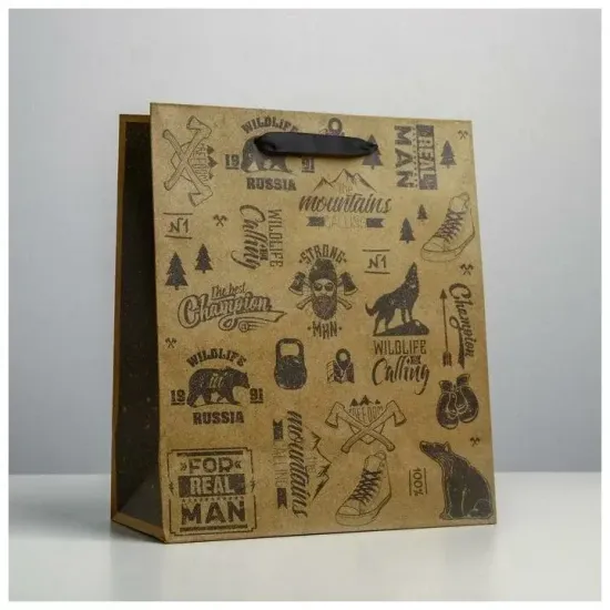 Пакет подарочный крафтовый вертикальный, упаковка, «For real man», ML 23 х 27 х 11.5 см