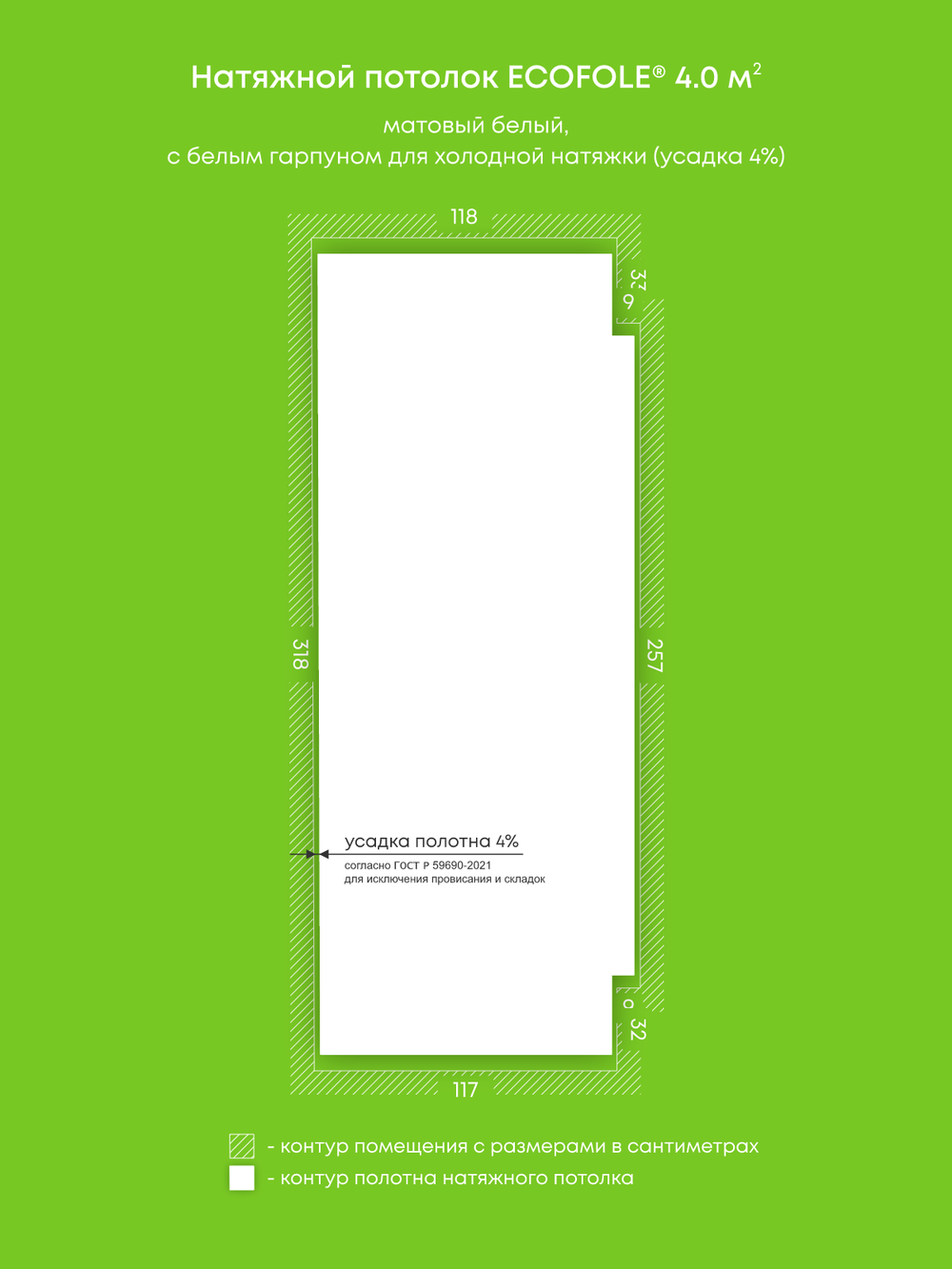 Матовый натяжной потолок 4 м2