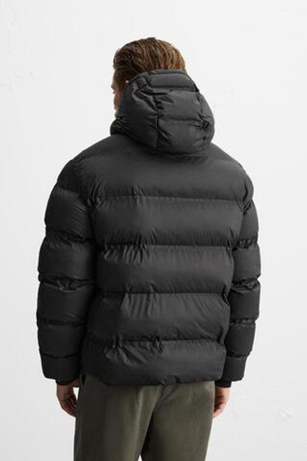 ZARA ПУХОВИК С КАПЮШОНОМ, ЧЕРНЫЙ