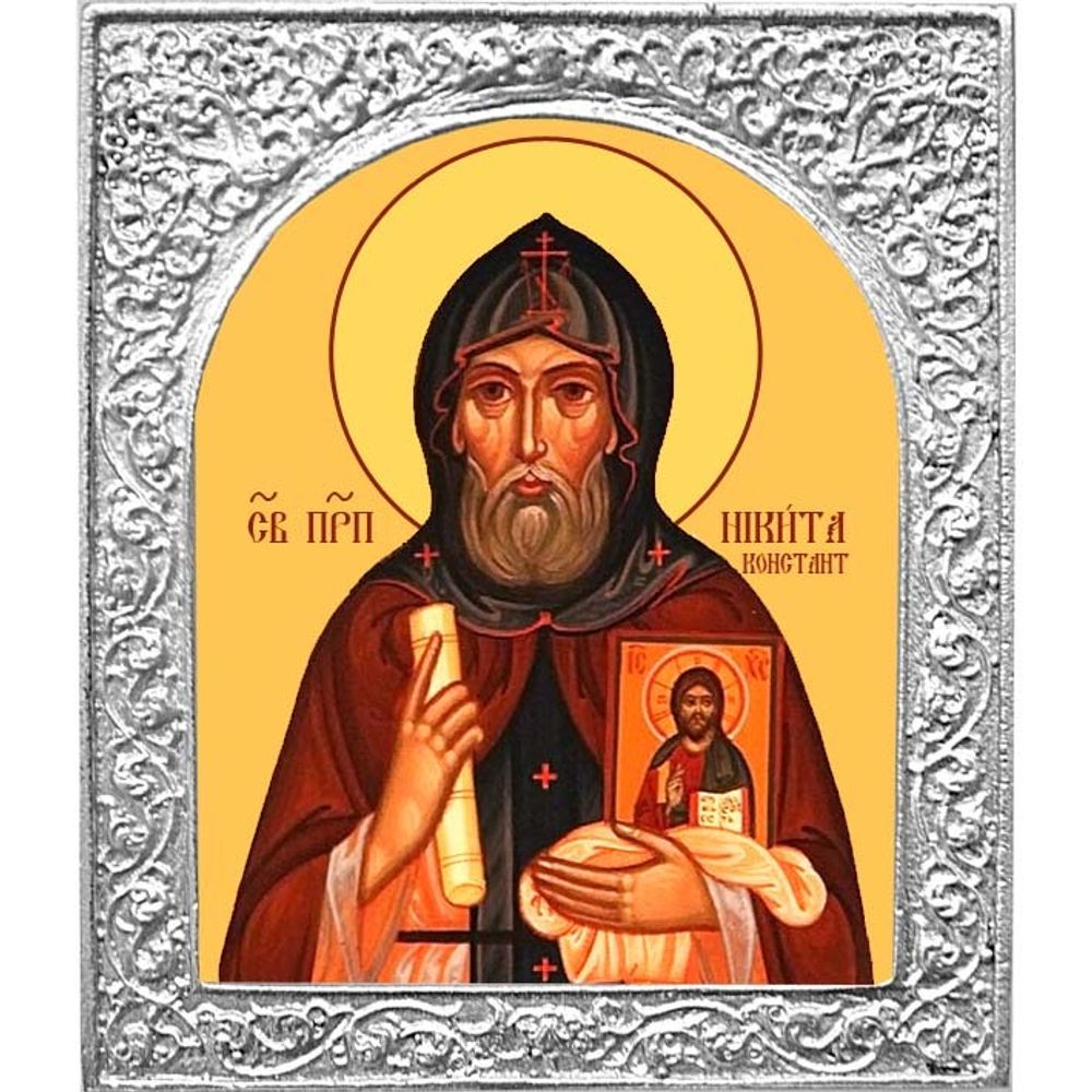 Никита исповедник. Маленькая икона в посеребренной раме