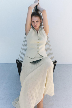 ZARA ОДНОТОННЫЙ ТРИКОТАЖНЫЙ ЖИЛЕТ, СЛОНОВАЯ КОСТЬ