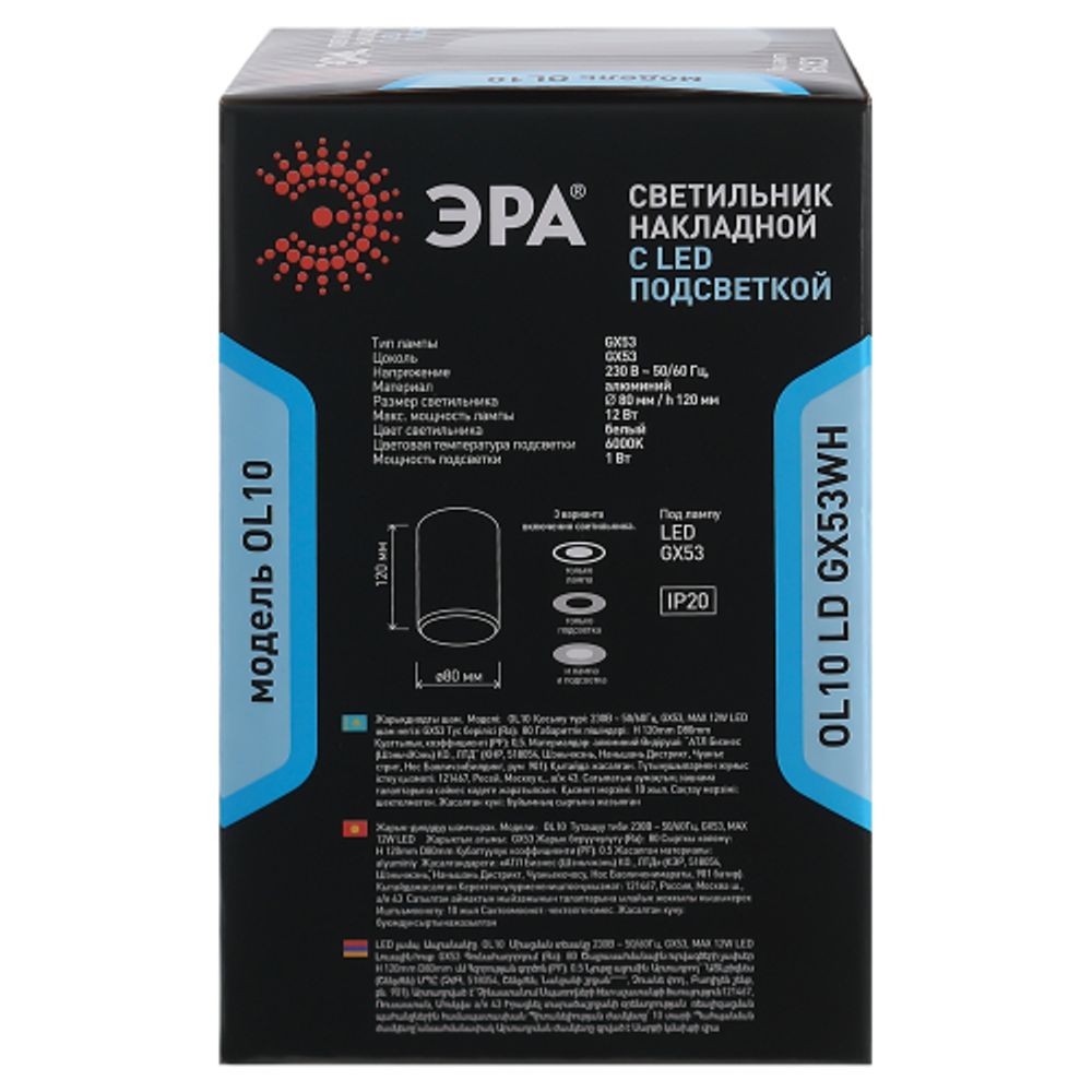 Светильник настенно-потолочный спот ЭРА OL10 LD GX53 WH белый, подсветка 1 W | Накладные светильники