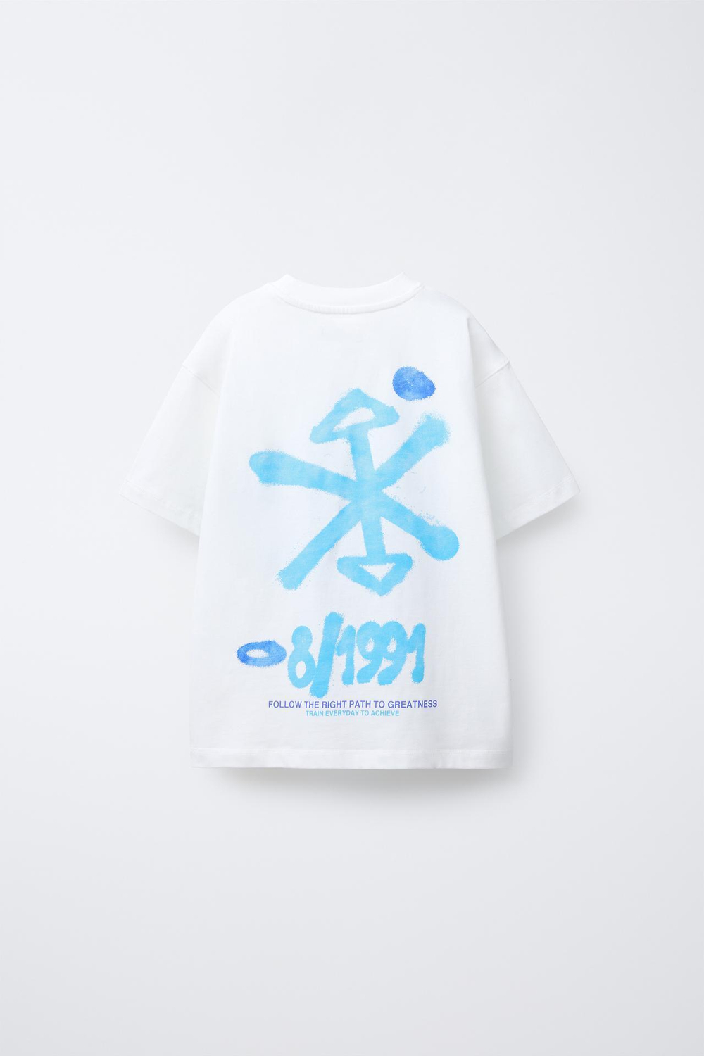 ZARA ФУТБОЛКА С ПРИНТОМ И НАШИВКОЙ, ЖЕЛТОВАТО-БЕЛЫЙ