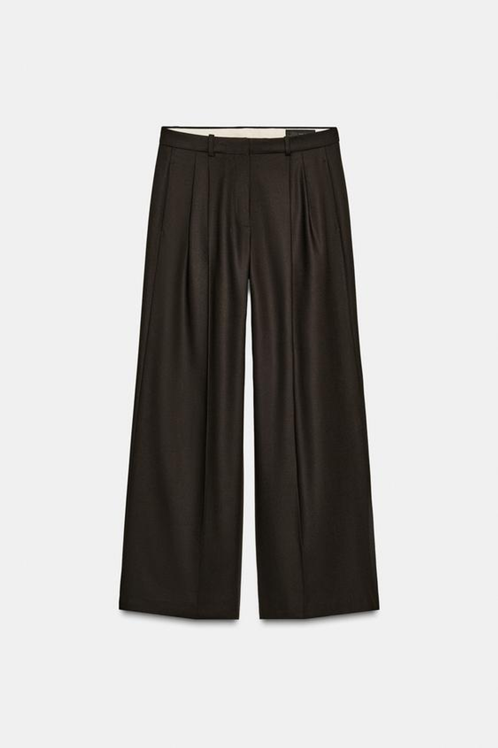 ZARA БРЮКИ WIDE LEG С ЗАЩИПАМИ — ZW COLLECTION, КОРИЧНЕВЫЙ