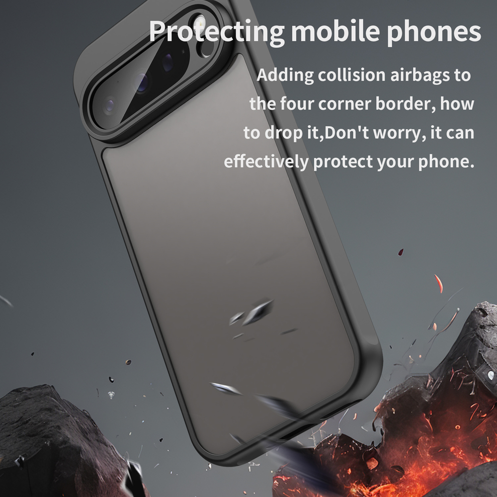Чехол с черными боковыми рамками для Google Pixel 9 Pro, задняя крышка прозрачная тонированная