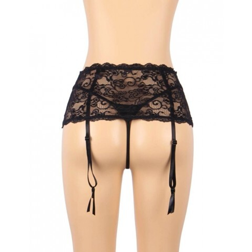 Пояс на высокой посадке с ремешками для чулок Floral Lace черные (3XL)