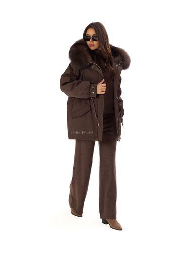 Шоколадная пуховая парка с мехом