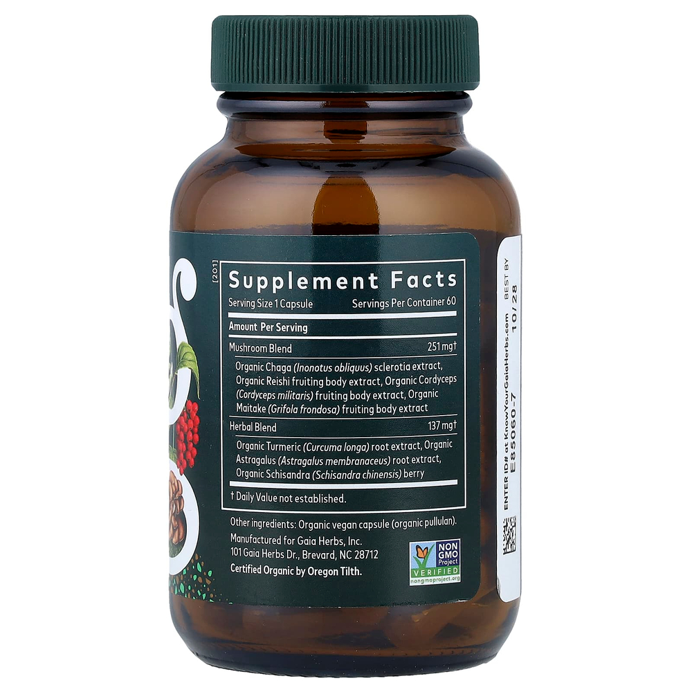 Gaia Herbs, ежедневные грибы и травы, 60 веганских капсул