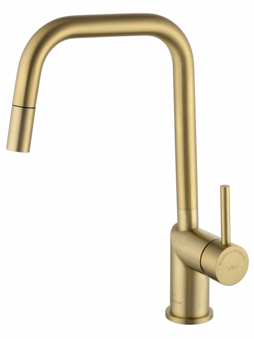 Смеситель для кухни с выдвижым изливом WONZON & WOGHAND, Брашированное золото (WW-6018-BG)