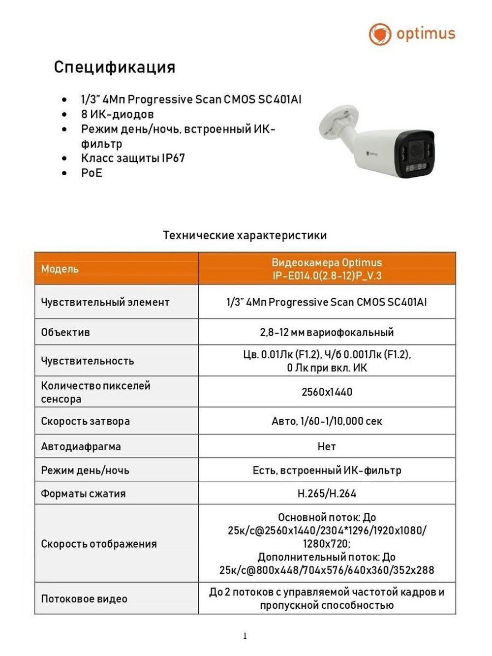 Видеокамера Optimus IP-E014.0(2.8-12)P_V.3