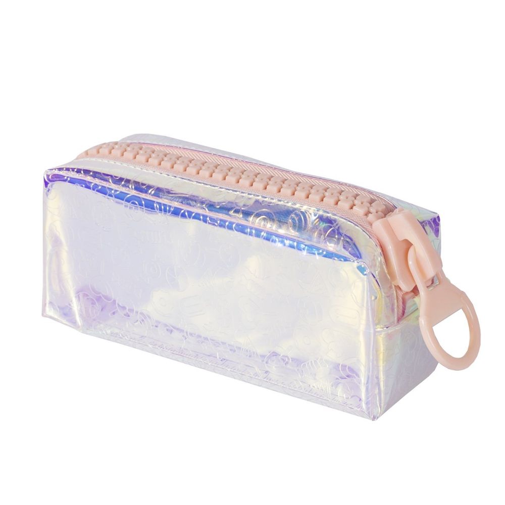 Пенал - косметичка Alingar, ПВХ-голографика, объемная розовая молния, 100 х 210 мм, фактура сладости, "Розовая голографика. Рельф-Сладости"