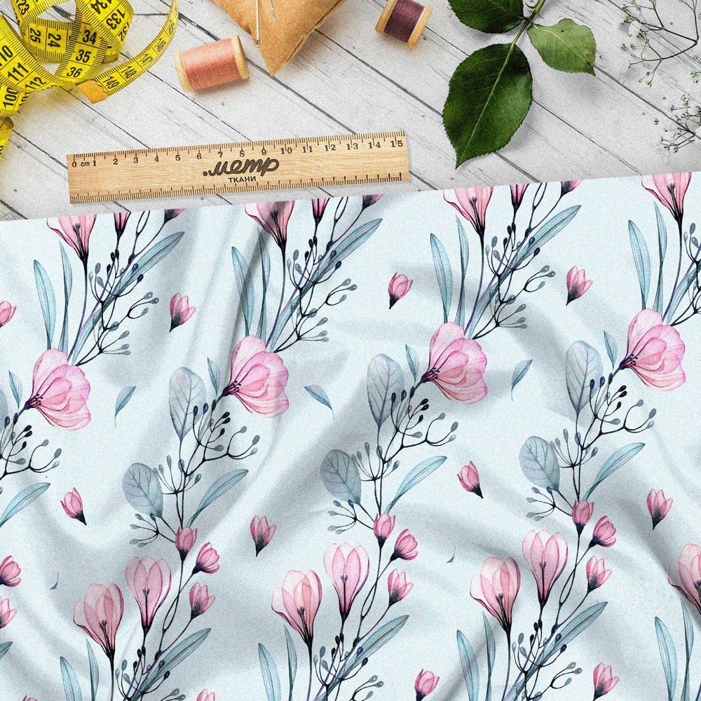 Ткань дюспо веточки магнолии с цветами
