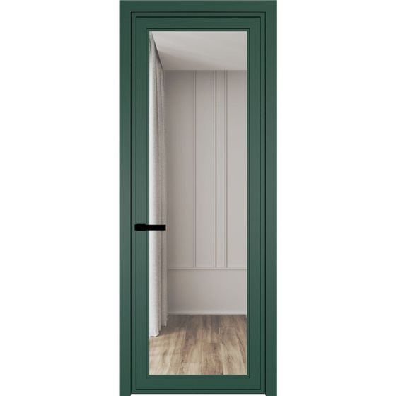 Алюминиевая дверь 1AGP зелёный воск стекло прозрачное