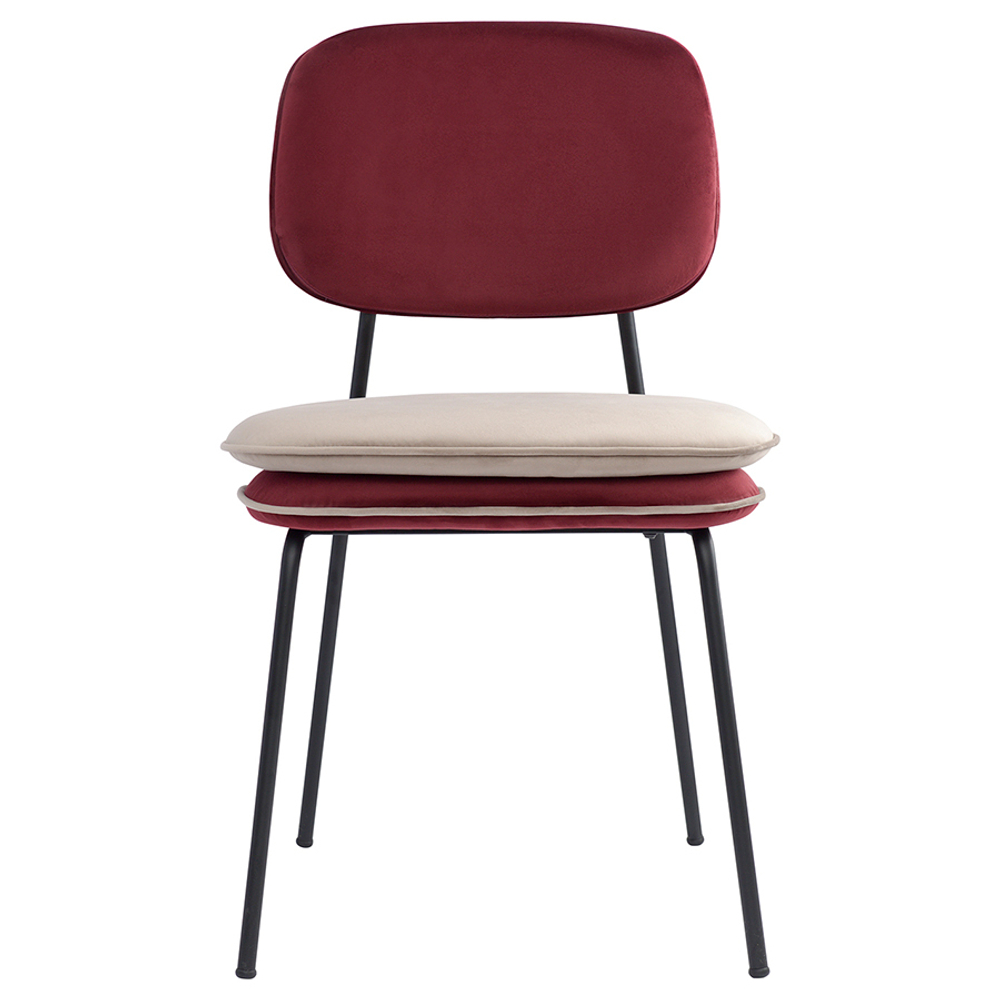 Стул с контрастным кантом Pea, велюр, бордовый/бежевый