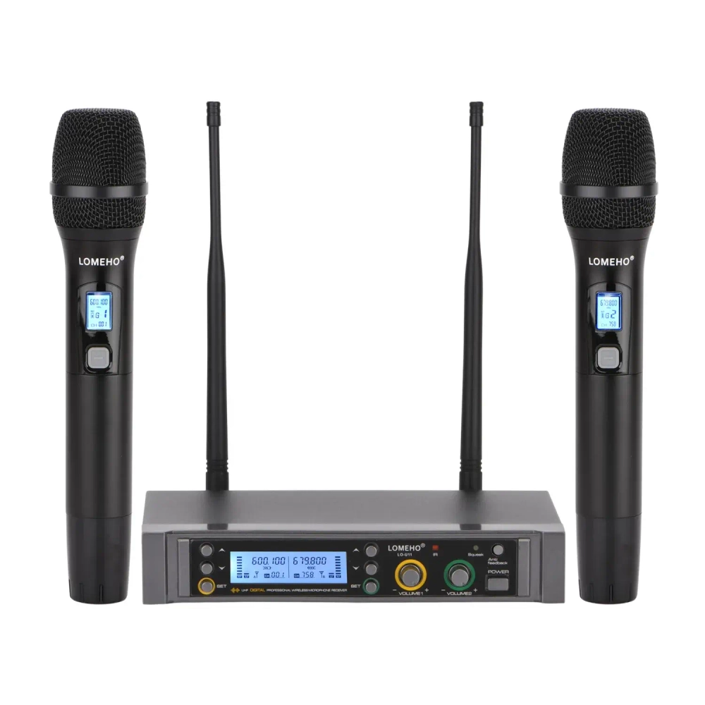 Lomeho многочастотная микрофонная радиосистема на два микрофона. Питание DC 5V,12V с защитой от обратной связи.