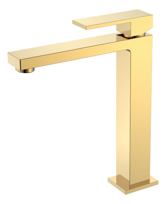 Смеситель для умывальника высокий Qubic Shine Gold