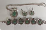 Комплект бижутерии Нефрит подвеска цепочка серьги, браслет. Капля (натуральный камень, бижутерный сплав)