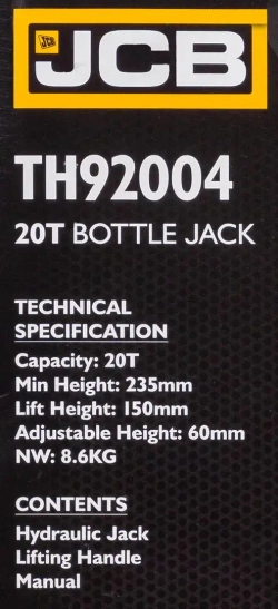 Домкрат бутылочный 20т с клапаном JCB JCB-TH92004