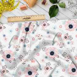 Ткань флис акварельные нежные птички