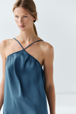 Massimo Dutti Длинное струящееся платье с перекрестными бретелями, синий