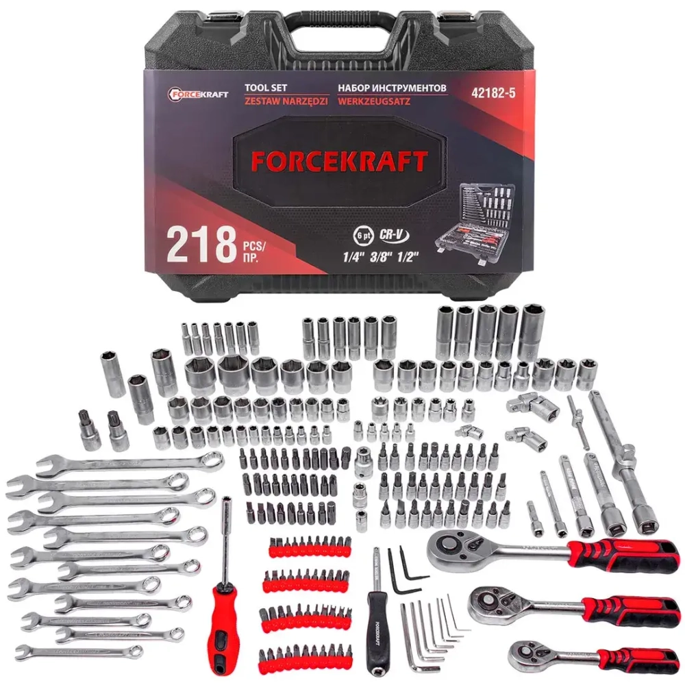 Набор инструментов 218пр. 1/4'',3/8'',1/2''(6гр.)(4-32мм) FORCEKRAFT FK-42182-5