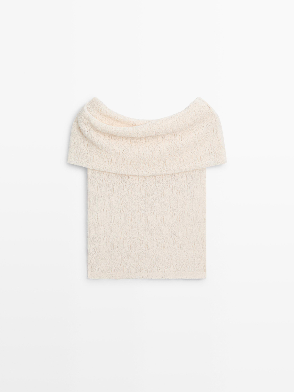 Massimo Dutti Топ из рельефной ткани с открытыми плечами, натуральный/кремовый