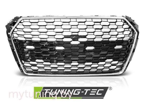 Решетка радиатора для Audi A4 B9 (15-19) под датчики парковки черная с хром окантовкой в стиле RS4