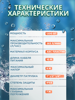 Насос дренажный FAVOURITE WP 1200 1200Вт 17000л/ч выс:7м (129201200)