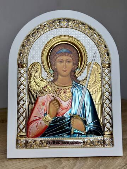Ангел Хранитель, икона арочная, белое дерево, эмаль 150х200