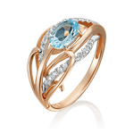 Кольцо «Перо» из красного золота с топазом и натуральными топазами white