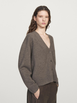 Massimo Dutti Кардиган из смесовой шерсти с V-образным вырезом, кротово-коричневый