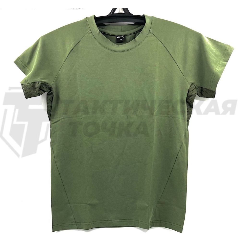 Футболка оливковая  вставка сетка (хлопок 94%, лайкра 6%)
