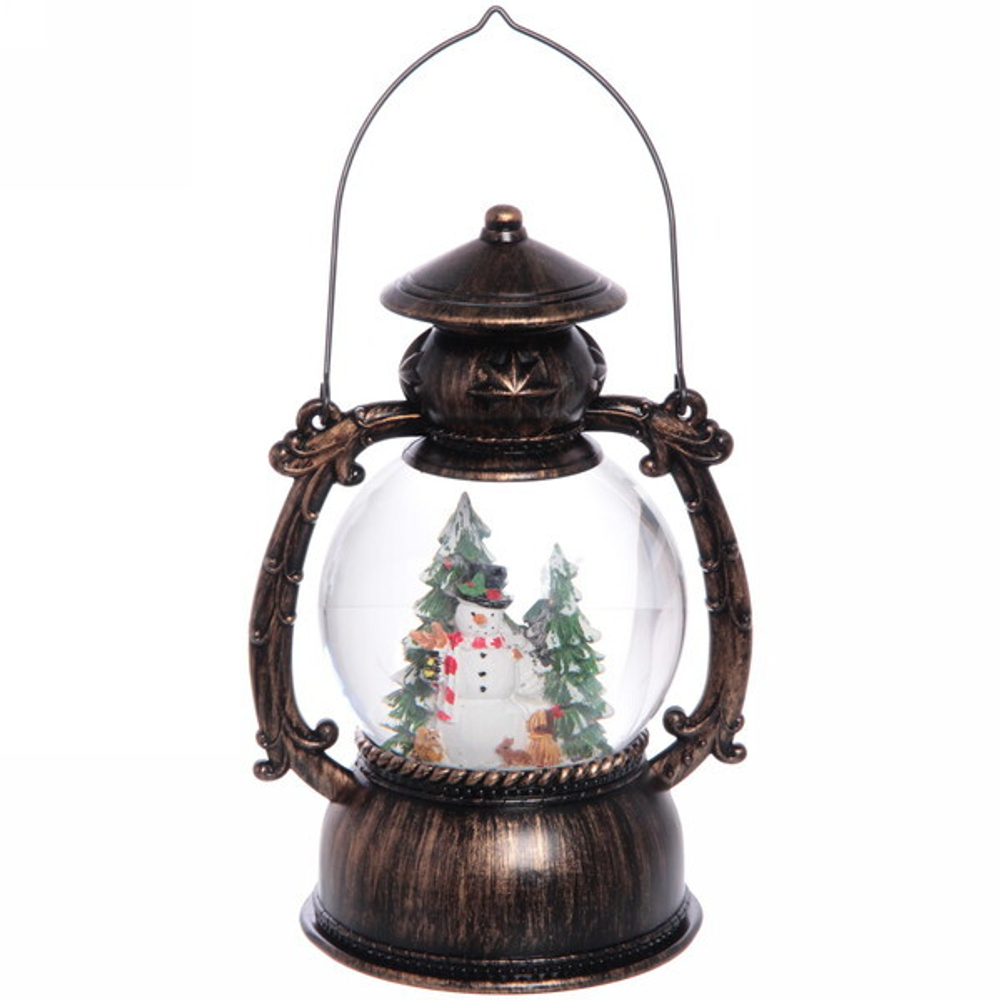 Сувенир с подсветкой Christmas «Лампа Снеговичок в лесу» 20 см (без музыки)