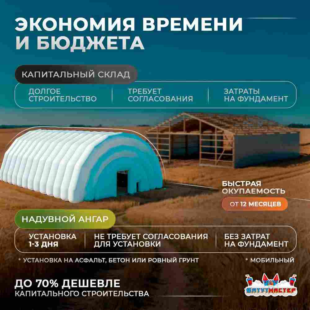 Ангар пневмокаркасный сельскохозяйственный «УрожайДом» 30×15×8 м — из ПВХ, быстровозводимый