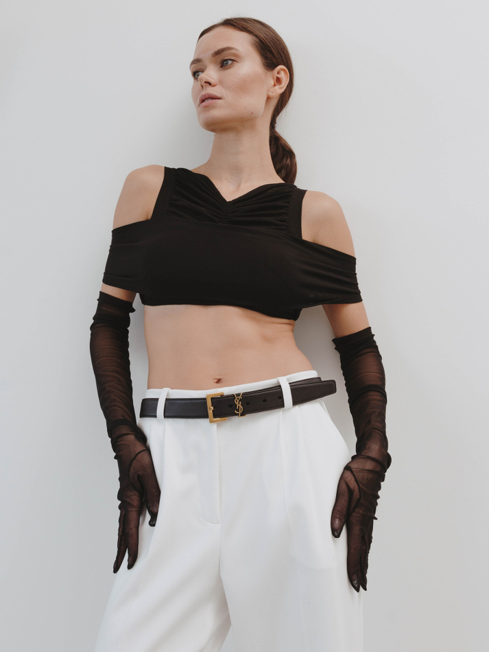 Кроп-топ с бантом из сетки черный