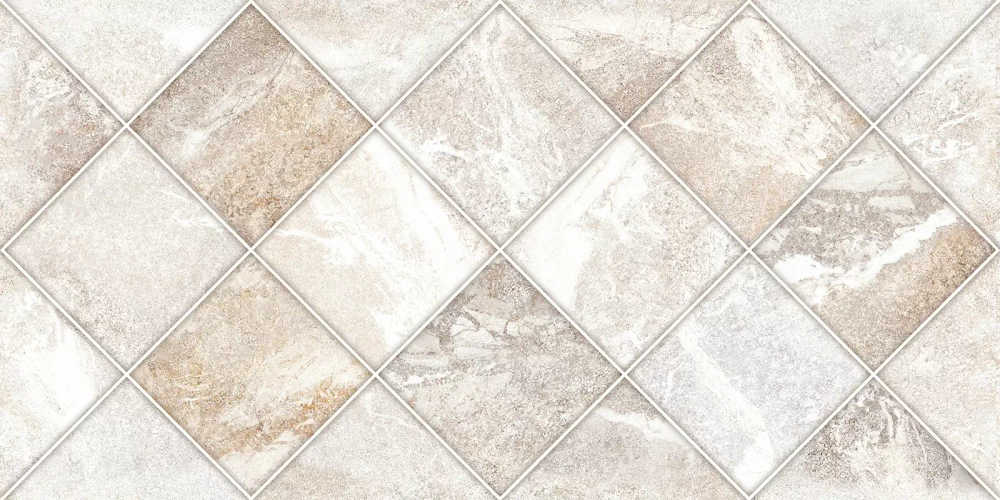 Настенная плитка Alma Ceramica TWU2550PRS14 Persey 24.9x50 белая / бежевая матовая / рельефная под камень / мозаику