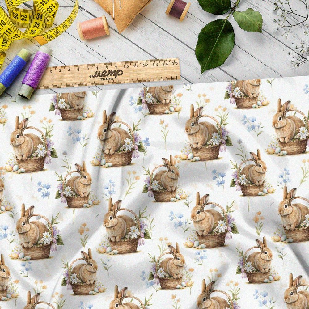 Ткань премиум дюспо пасхальные зайцы