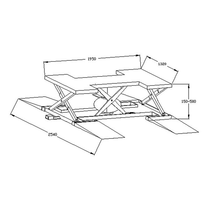 KraftWell (KRW260B) Подъемник ножничный г/п 2500 кг пневматический напольный с поворотными лапами