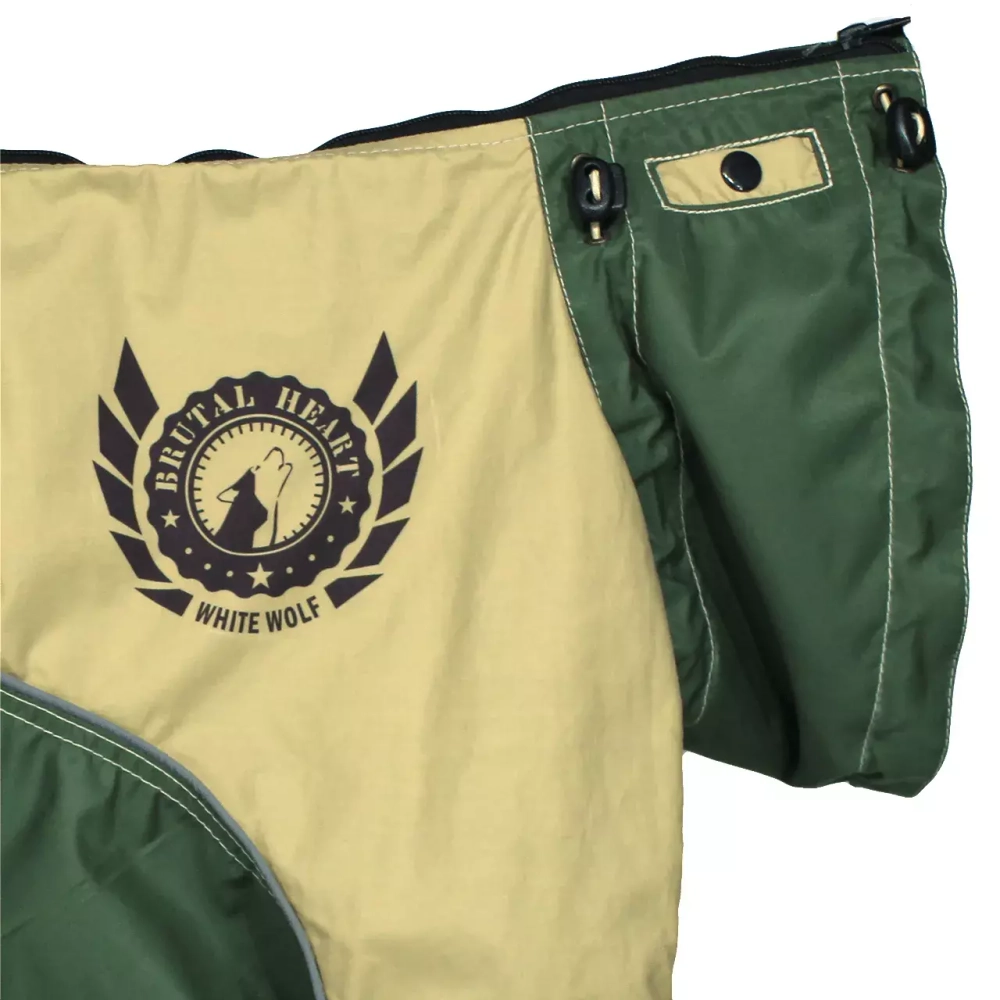 Комбинезон дождевик для собак демисезонный White Wolf вырез на мальчика бежево-зеленый