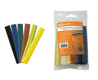 Термоусаживаемая трубка ТУТнг 10/5 набор (7 цветов по 3 шт. 100мм) TDM SQ0518-0505
